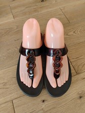 FitFlop Fino Tortoishell Chain Choc Brown Turtle Toe Post Sandals UK 5