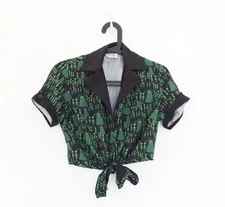 Unique Vintage UFO Roswell Alien Invasion Print Shirley Crop Top M