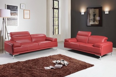 J&M Furniture Nicolo Red  Leather Sofa Set,