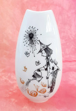 Vintage ROSENTHAL PEYNET White Vase Whimsical Gardener Snail Ride 15.5 cm