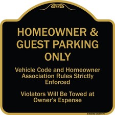 Designer Series - Homeowner  Guest Parking Only Black  Gold Heavy Gauge Metal