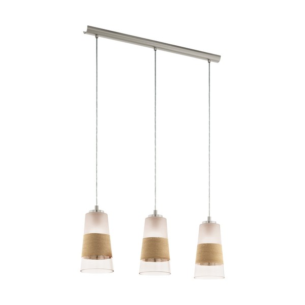 HäNgelampe Pendelleuchte Esstisch Stahl In Silber Bast, Glas In Natur, Weiss E27-image