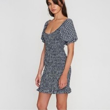Anthropologie Faithfull The Brand Milia Smocked Gingham Puff Sleeve Mini Dress 6