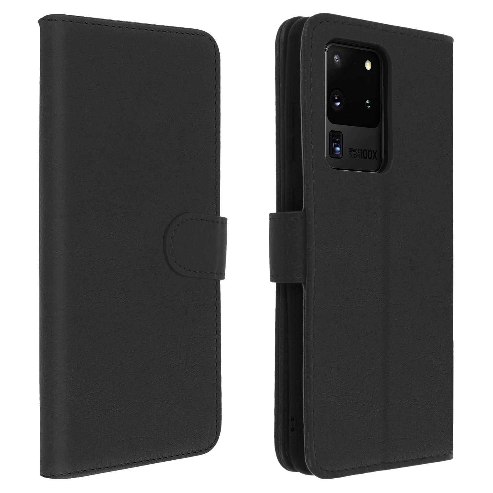 Étui Galaxy S20 Ultra noir en similicuir au design élégant et sobre