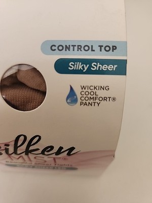 Leggs Silken Mist Silky Sheer W Run Resist, Control Top Wicking Cool , Q  NUDE 
