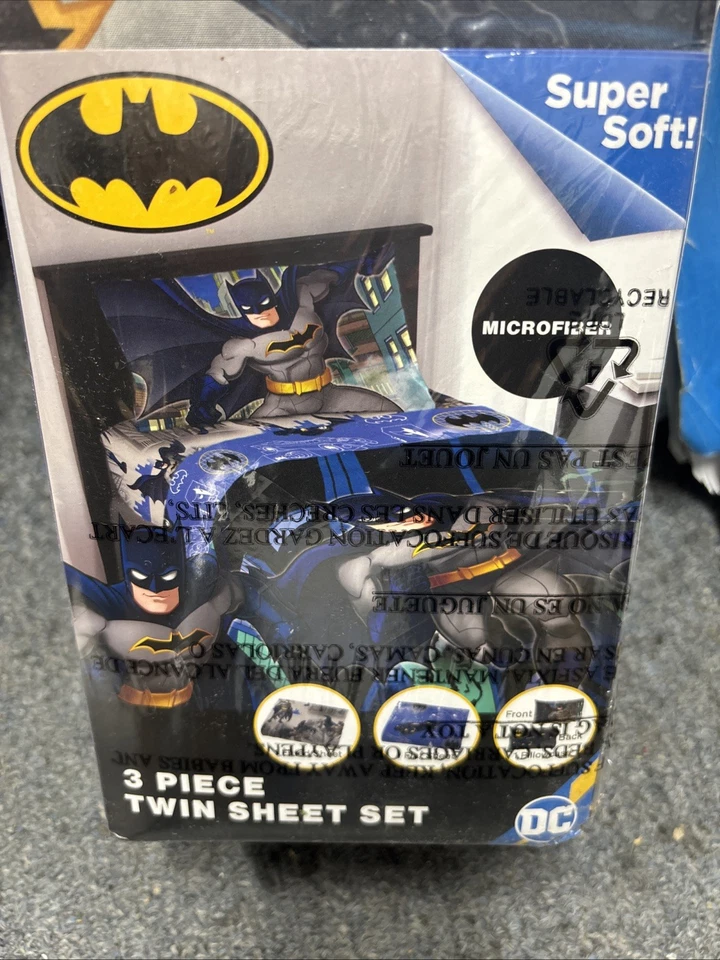 Juego de 3 hojas dobles de microfibra Batman DC Comics ¡NUEVO EN PAQUETE BATMAN! Foto 2 de 4