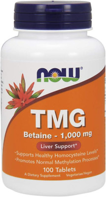NOW Foods TMG Betaine (Trimethylglycine) 1,000 Mg, Liver Support, 100 Tablets