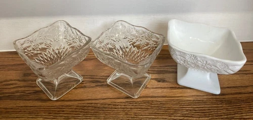 3 Lovely Vintage Indiana Glass, 1 White Milk Glass , 2 Clear Diamond Pedestal