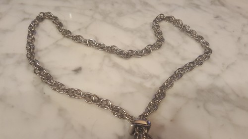 Vintage Silver Tone Necklace Heavy Chain 28" & 2 Tassels 2.5" Adjustable Slide - Picture 4 of 7
