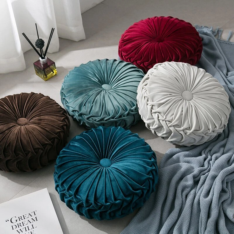 Round velvet top floor pillow
