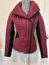 Red Black Maroon Puffer Moto Jacket Blanc Noir Jacket, Coat, Small