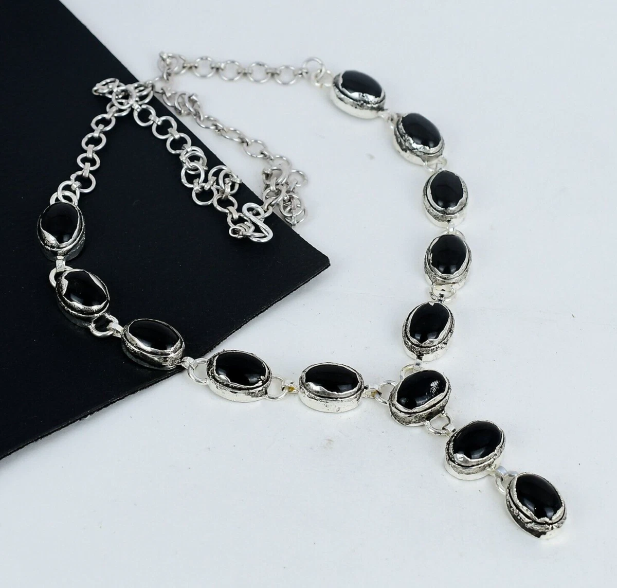 Collana Chunky In Onice Nero E Argento Sterling - Lunghezza 45 Cm - 2
