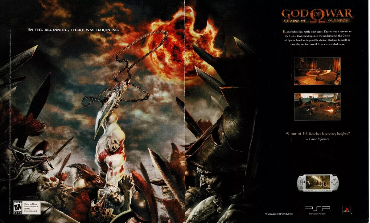 2008 God Of War Chains Of Olympus Video Game 2-page Vintage Print Ad Sony