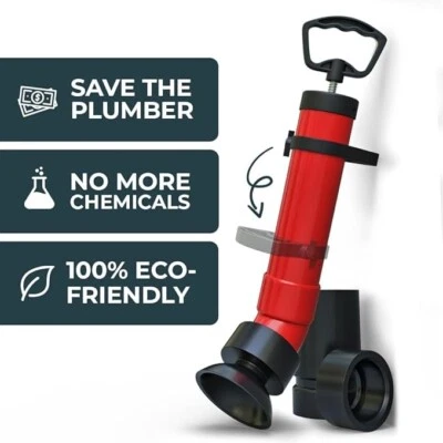 MEISTERFAKTUR Drain Blaster with 3 Attachments [68oz Volume] - High Pressure Air Plunger