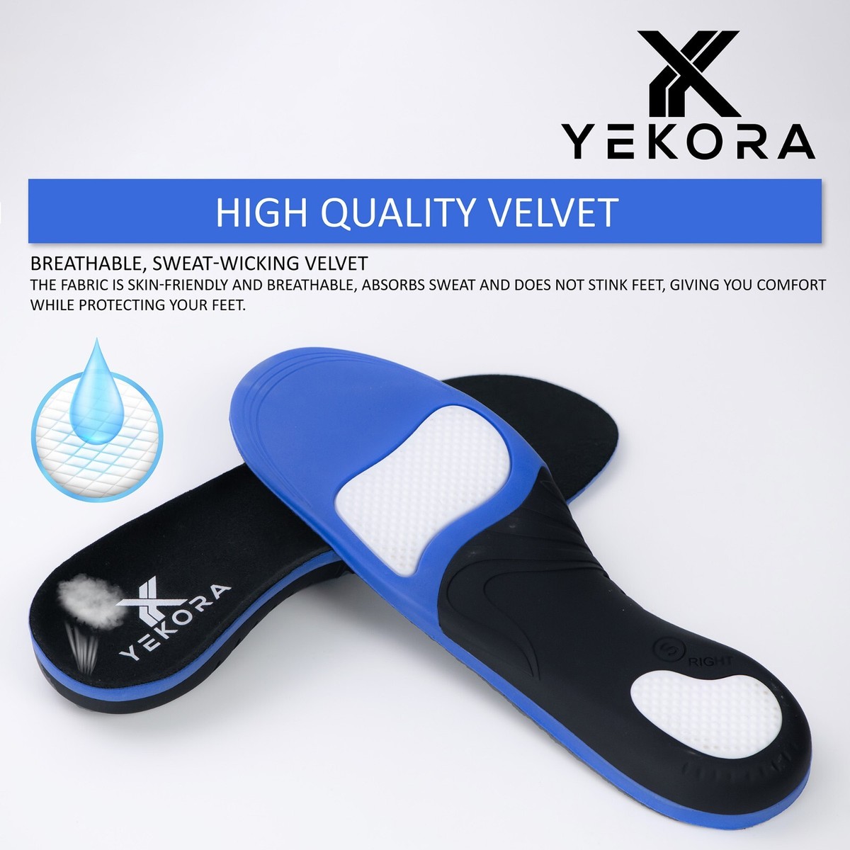 Semelles Orthopédiques YEKORA 3/4 Pour Pieds Plats - Soulagement Douleur Voûte Plantaire - Anti-microbien - Taille XS à XL