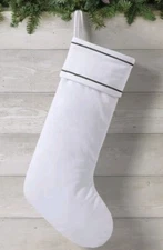 My Texas House Michelle White/Green Velvet Christmas Stocking, 20" x 10" As Is