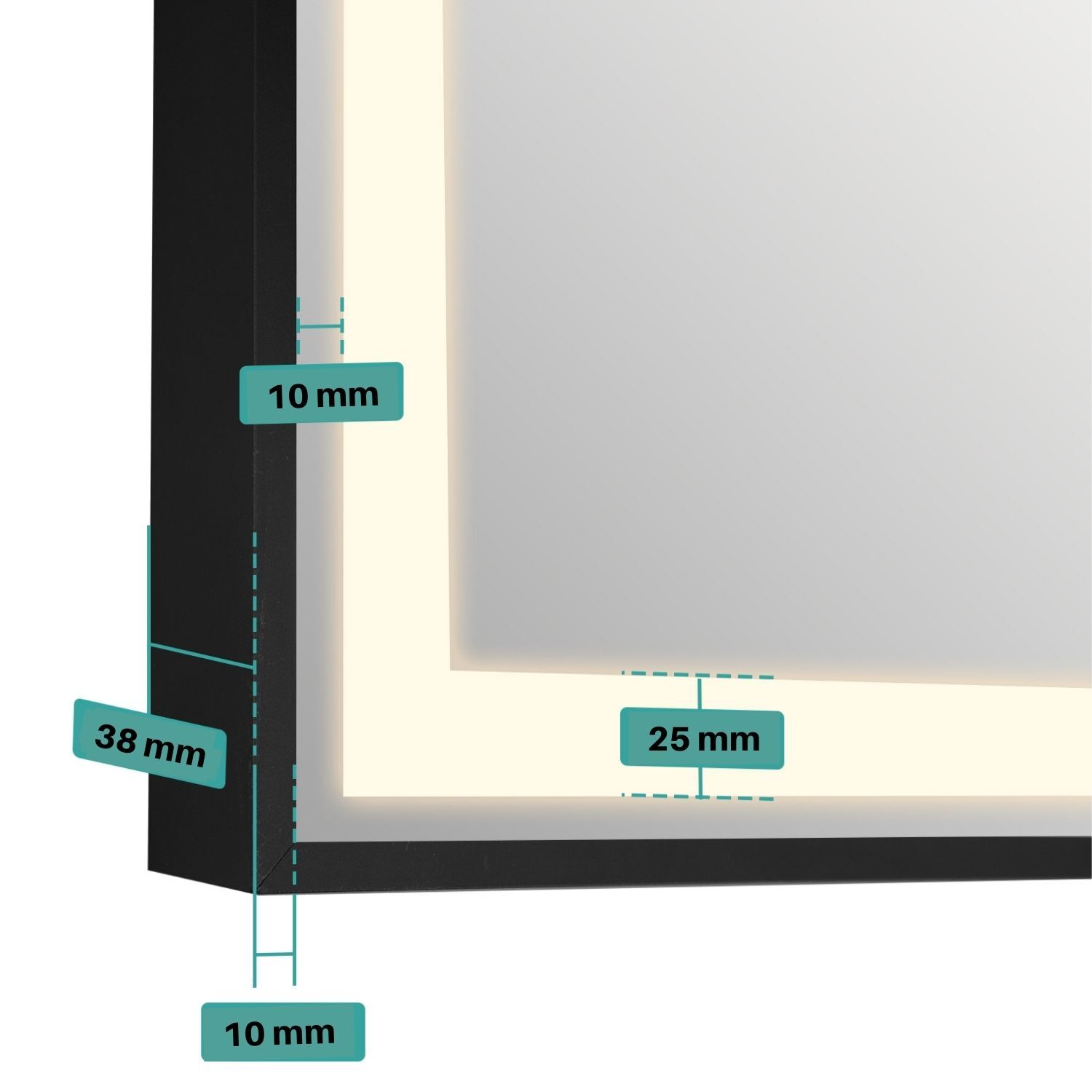 Meykoers Black Bathroom Mirror With LED Lights Clock Demister Pad 700 x