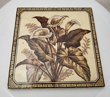 1887? Aesthetic Brown Transferware Thick Tile ~ CALLA LILIES Design 6" -READ