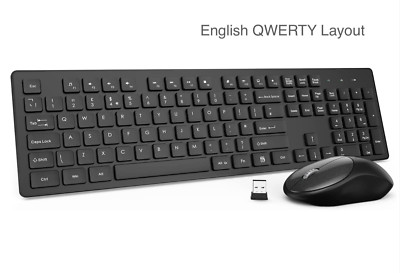 Kabellose Tastatur und Maus Set, English QWERTY Layout Verzögerungsfrei, Schwarz