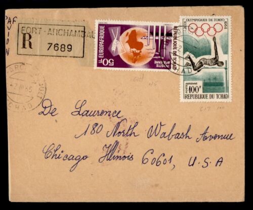 DR WHO 1965 CHAD REGISTERED AIRMAIL #C17 OLYMPICS SPORTS TO USA j99999 - Picture 1 of 2