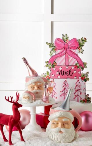 RAZ 8" Pink Winking Santa Claus Mug Style Candy Plant Container - Picture 2 of 4