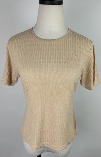 Camiseta Babydoll Tejida Pointelle Vintage Años 90 S Beige Acanalada Minimalista Grunge