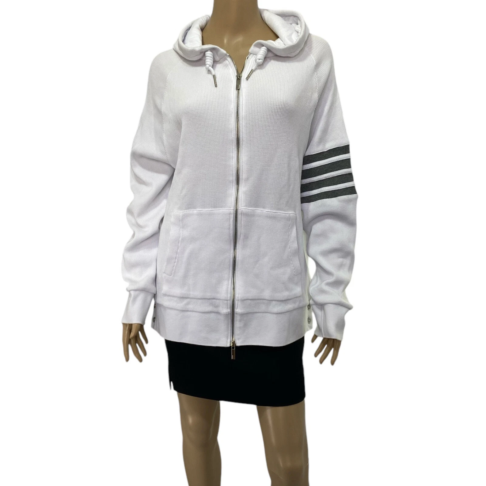 Giacca con cappuccio THOM BROWNE bianca maniche raglan