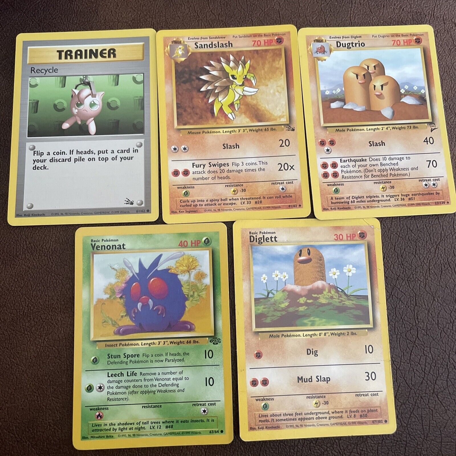 Lot of 5 random Base Set Shadowless Pokemon Cards - Vintage 1999
