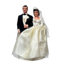 Vintage Wedding Cake Topper Figure Lace Bride  Groom Retro 4" Made in Japan