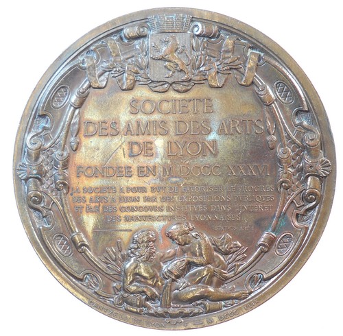 1849 France SOCIETY OF FRIENDS OF THE ARTS LYON by Dantzell copper 81mm - Picture 2 of 2