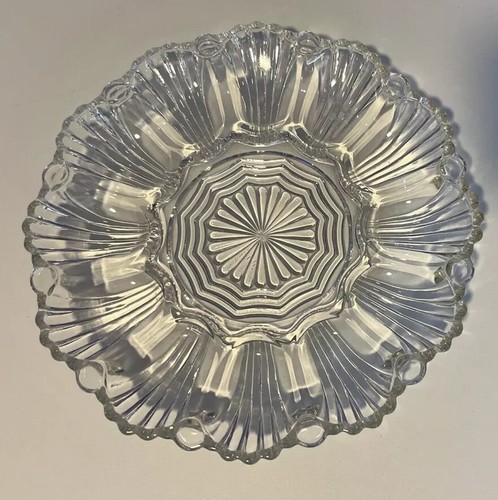 Vintage Deviled Egg Serving Plate Holds 12 Clear Glass Flower Design Dish 10" - Picture 8 of 9