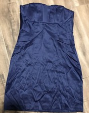 Womens Blue Satin Like Strapless Cocktail Dress
