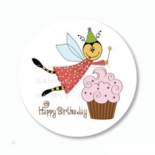 30 HAPPY BIRTHDAY CUPCAKE FAIRY SCRAPBOOK STICKERS ENVELOPE SEALS 1.5" ROUND