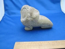 Fine Vintage CARVED STONE Faceless LION FIGURINE-Signed MLZ 1970
