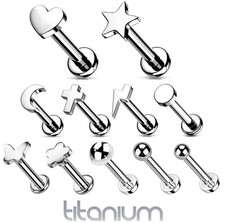 TITANIUM Star Heart Flat Back Ear Stud - Cartilage Tragus Helix Labret Earring