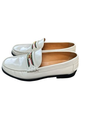Men Genuine GUCCI Kaveh Webbing White Leather Loafers Shoes  display picture 3