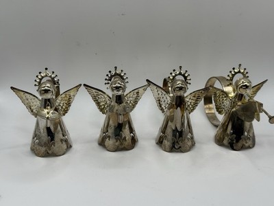 4 Regal Silver Metal Christmas Angel Ornaments  2 1/4'' Made in China