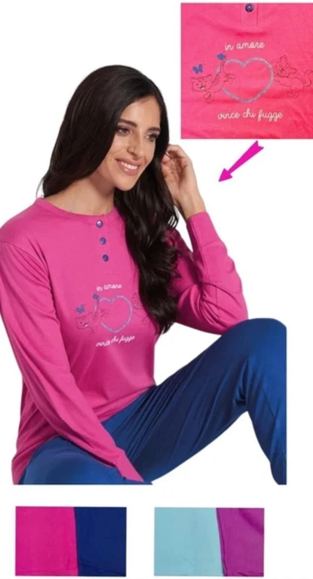 Pigiama Donna Due Pezzi Invernale A Quadri - Maniche Lunghe Con Scollo A V, Morbido E Tascabile - 3