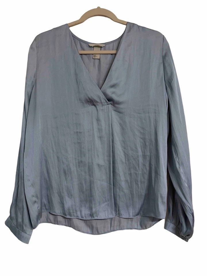 H&M Light Blue V Neck Blouse - Image 3 of 4