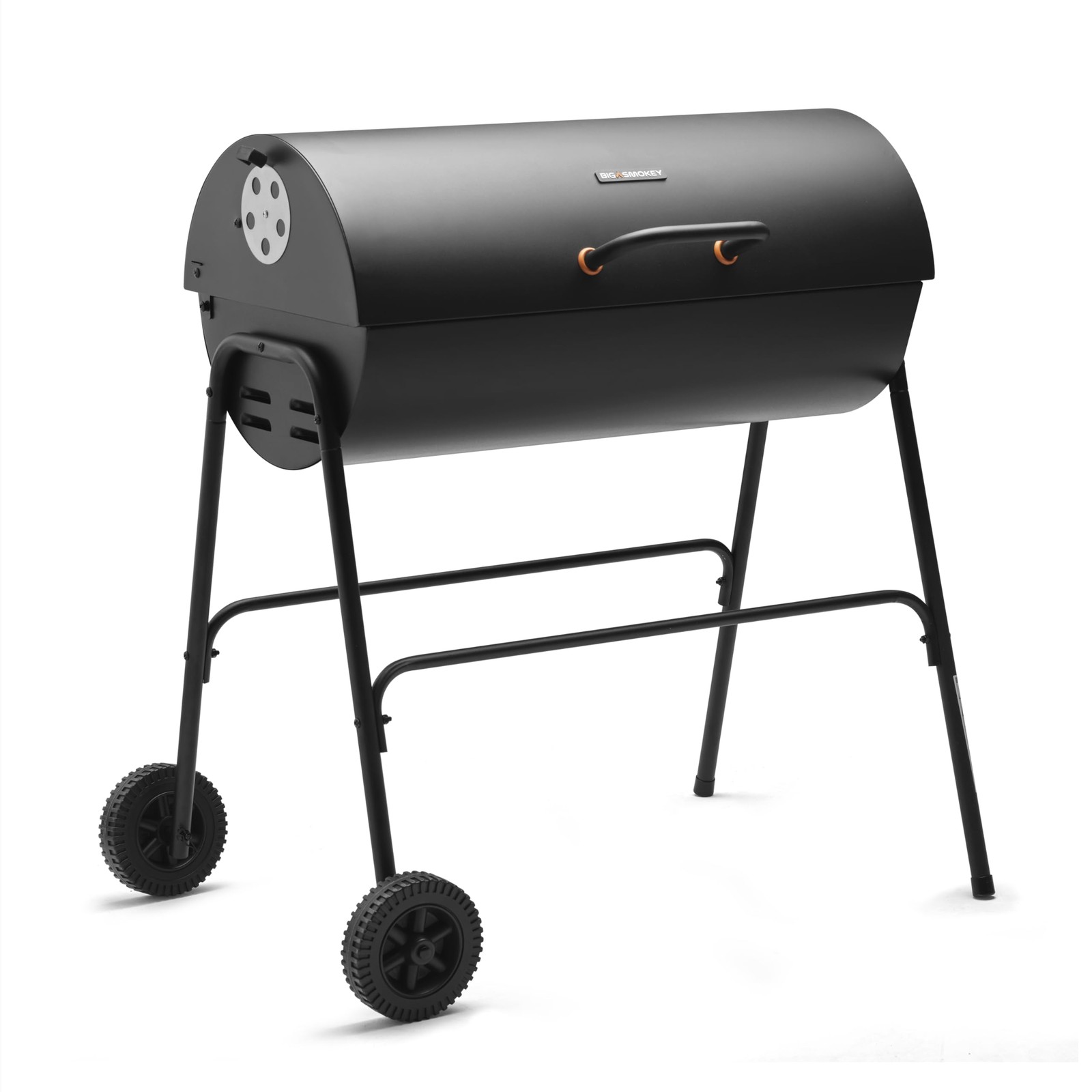 Big Smokey Charcoal Barrel BBQ – Portable Barbecue with Warming Rack, Black