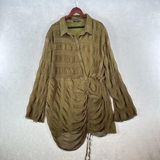 PrettyLittleThing Shirt Dress Womens 24 Khaki Green Crinkle Ruched Asymmetric