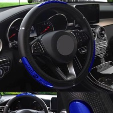 Leather Car Steering Wheel Cover Anti-slip Protector Black Blue Accessories