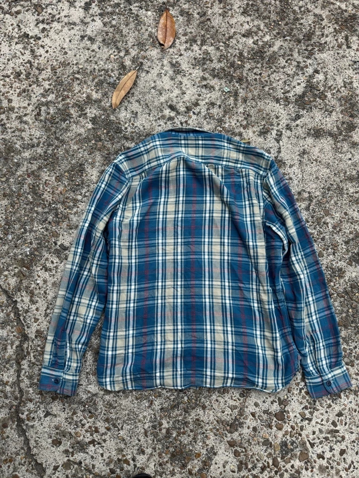 #1 MENSWEAR RRL Doble RL Ralph Lauren Azul Pavo Real A Cuadros Tareas Franela Camisa M Foto 3 de 3