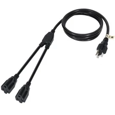 2 Way Power Cord Splitter Cable 15 Ft-3 Prong 1 to 2 Extension Cord-Outlet Sa...