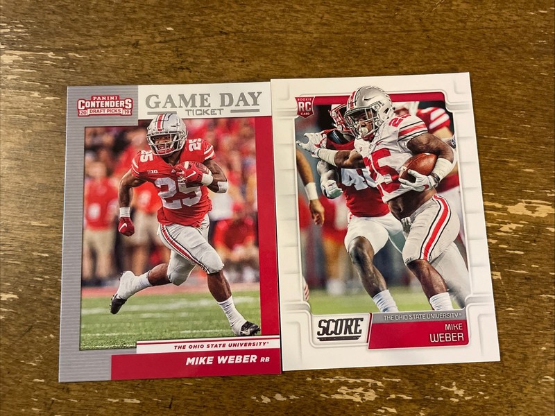 (2) Mike Weber RC 2019 Contenders Draft Game Day Ticket & Score Rookie Lot