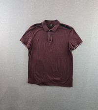Hugo Boss Polo Shirt Mens Large Maroon w. Black Trim Slim Fit Mercerized Preppy