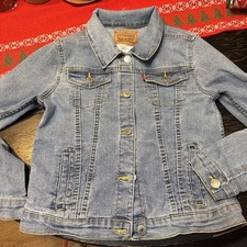 Levis Jacket Kid's Large Blue Red Tab Jean Denim Trucker Button Front Cotton