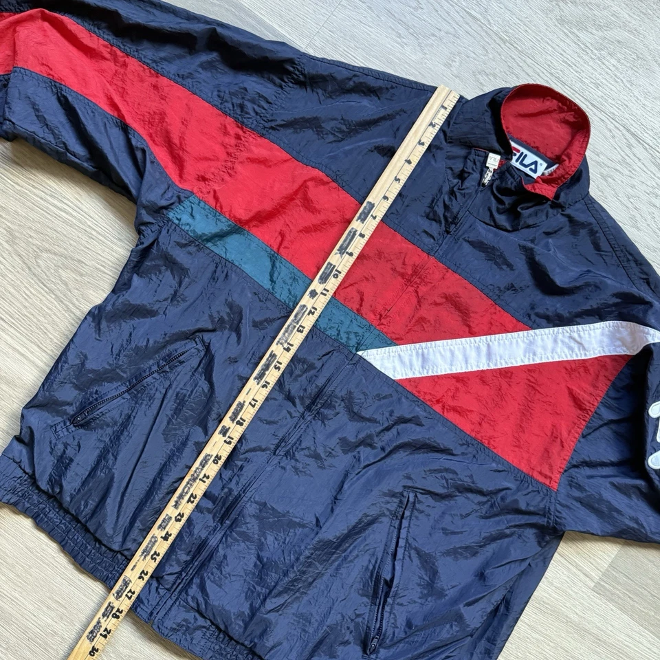 Vintage FILA Jacket Men Large 90s Colorblock Logo Spell Out Zip Windbreaker - Image 4 of 4