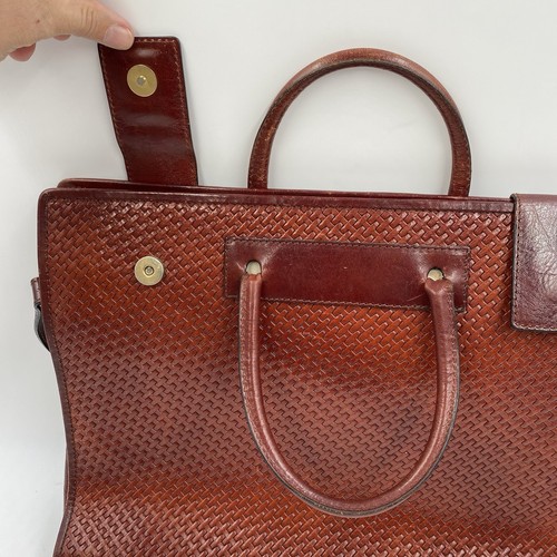 Bosca Leather Briefcase Attache Bag Brown Woven Italian Style Top Handle Strap - Picture 5 of 18