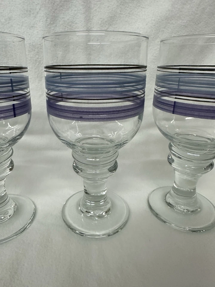 Juego de 4 copas de vidrio Pfaltzgraff Rio Beach House 14 oz rayas azules púrpuras de 7" Foto 4 de 4